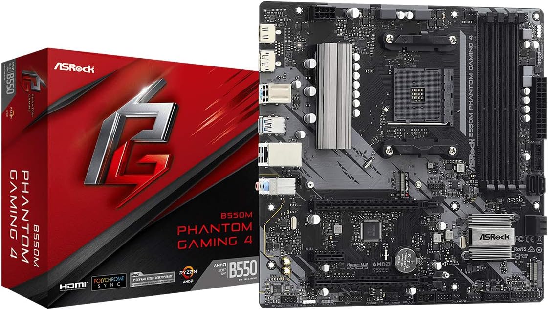 MAINBOARD ASROCK AM4 B550M PHANTOM GAMING 4, 4XDDR4 4733+ (OC), AUDIO 7.1, 6XSATA III E 1XM2, 8XUSB 3.0, GIGABIT, MATX